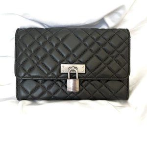 Kurt Geiger Black Leather Drench Quilted Chain Wallet
